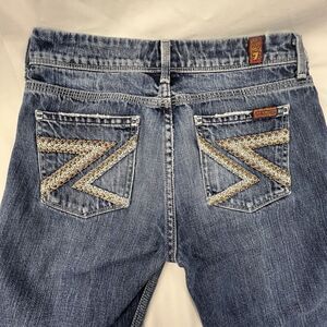 7 For All Mankind Flynt Low Rise Flare Jeans Women's 28 Blue Denim Rhinestones